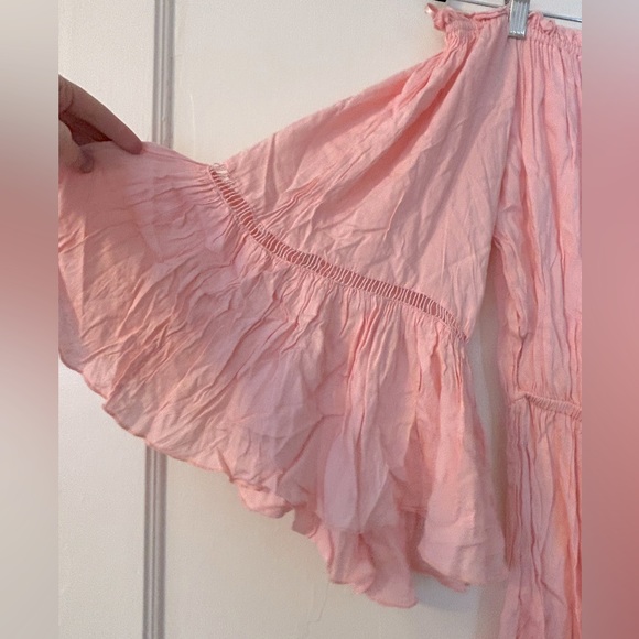 Pink Off The Shoulder, Flowy Sleeve Romper - Picture 2 of 5